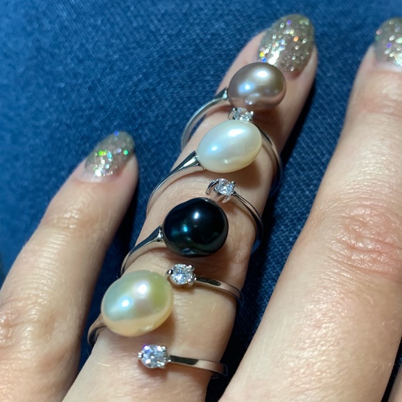 🌟 Natural Freshwater Pearl S925 CZ Adjustable Ring - Picture 3 of 5